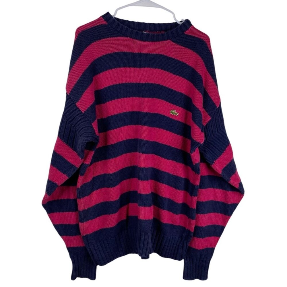 Izod Lacoste Sweater Women's Blue Pink Sz XL Striped USA Preppy Oversized VTG